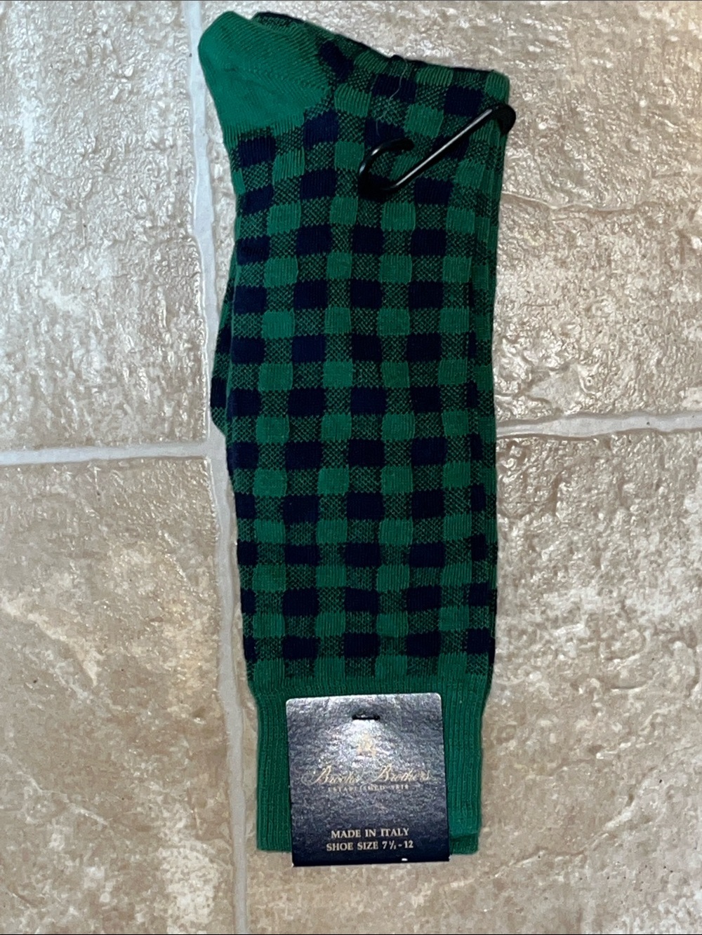 NWT Brooks Brothers Green and Navy Check Dress Socks